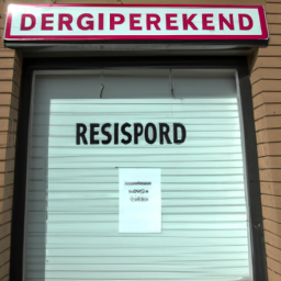 description: a photo of a closed dispensary with a sign that reads "closed due to license revocation" in the window.