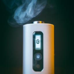 description: a photo showing a sleek, modern vaporizer with a digital display, indicating temperature settings and battery life. the vaporizer is surrounded by a cloud of vapor, highlighting its functionality and effectiveness.
