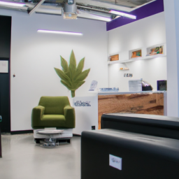 a brightly lit dispensary with a clean, modern interior. the dispensary has glass cases filled with a variety of cannabis products, including flowers, edibles, concentrates, and more. the dispensary also has a comfortable waiting area for customers to relax and enjoy their purchases.