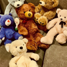 description: an image of a group of teddy bears representing different emotions, including happiness, sadness, anger, and surprise, placed on a cozy couch. the teddy bears have different colors and expressions, symbolizing the diverse range of human emotions.