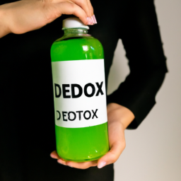 description: an anonymous person holding a detox drink bottle, emphasizing the importance of detoxification for passing drug tests.