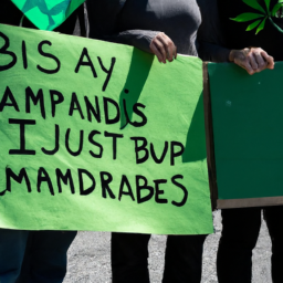 description: an anonymous image depicting a group of people advocating for the legalization of marijuana, holding signs and banners with slogans supporting cannabis use.