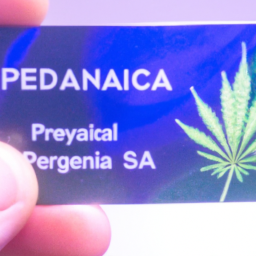 description: a person holding a new pennsylvania medical marijuana id card with a holographic overlay and a photo of the cardholder.