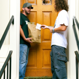 Description: An image of a customer receiving a marijuana delivery at their doorstep.
