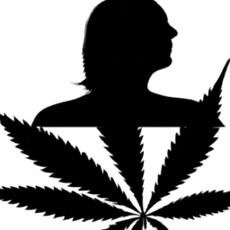 A silhouette of a young person against a white background, with a cannabis leaf overlaid on the figure.