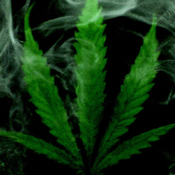 description: an anonymous image depicting a green marijuana leaf surrounded by smoke.