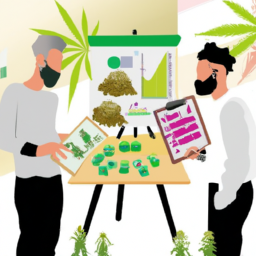 description: A group of investors analyzing the trends and data of the cannabis industry in order to make informed decisions about their investments.