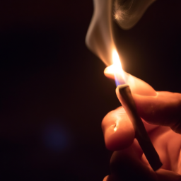 a person holding a joint in their hand, with smoke rising from the lit end.