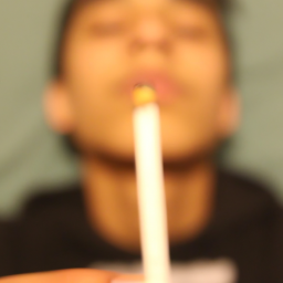 description: a person holding a joint with their face blurred out.