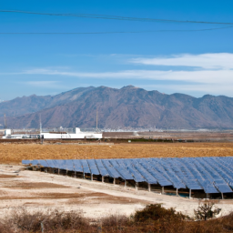Description: A photo of a Verano Energy solar PV farm in Mexico, with mountains in the background.