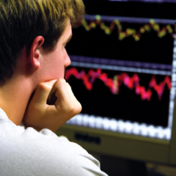 description: an anonymous image of a person looking at stock market charts on a computer screen with a pensive expression.