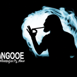 description: an image showing a silhouette of a man holding a joint, with smoke swirling around him, representing snoop dogg's association with weed without revealing any actual names or identities.