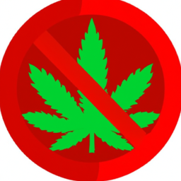 description: an image of a marijuana leaf with a red circle and slash over it. this image signifies that marijuana use is prohibited or illegal.