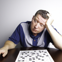 a person sitting at a table with a crossword puzzle in front of them, looking frustrated and confused.