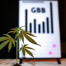 An image of a cannabis plant with the financial report of a cannabis company displayed in the background.