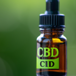 description: a close-up photo of a bottle labeled "cbd oil" with a dropper next to it, against a blurred green background.