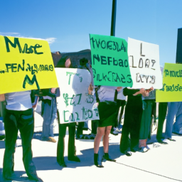 description: an anonymous image depicting a group of people advocating for marijuana legalization, holding signs and banners with pro-legalization slogans.