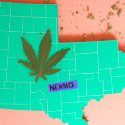 A map of the United States highlighting New Mexico and other states considering marijuana legalization.