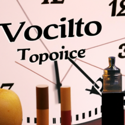 description: an informative image showing various nicotine products alongside a clock symbolizing the duration of nicotine in the body.