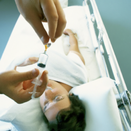 description: a medical professional administers a cellular therapy treatment to a patient. the patient is lying on a treatment table, and the medical professional is holding a syringe filled with a solution. the image is anonymous and does not contain any identifying information about the patient or medical professional.