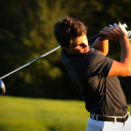 description: the image shows a young golfer in action, swinging his club with determination on a lush green golf course. the focus is on the golfer's form and concentration, capturing the essence of his dedication to the sport.